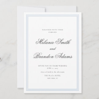 Invitación de boda clásica elegante de azul polvor