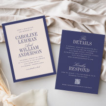 Invitación de boda clásica elegante de doble cara 
