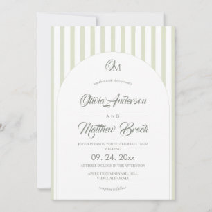 Invitación de boda clásica elegante⎮Sage Stripe