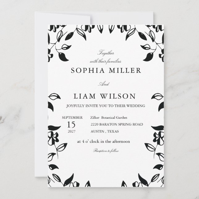 invitación de boda clásica en blanco y negro (Anverso)