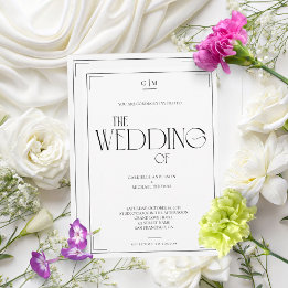 Invitación de boda clásica en blanco y negro con l
