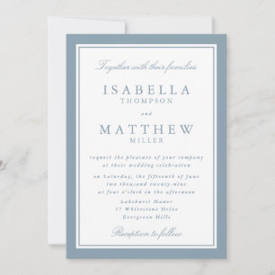 Invitación de boda clásica enmarcada en gris azul