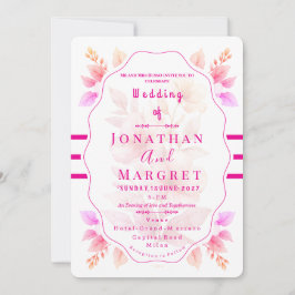 Invitación de Boda Clásica Estética Floral Rosa