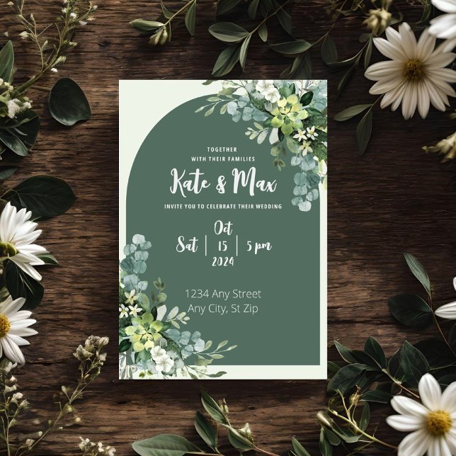 Invitación de boda clásica floral de menta (Subido por el creador)