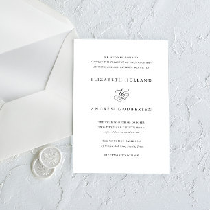 Invitación de boda clásica formal en negro y blanc