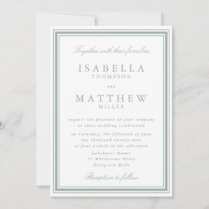 Invitación de boda clásica gris azul con borde