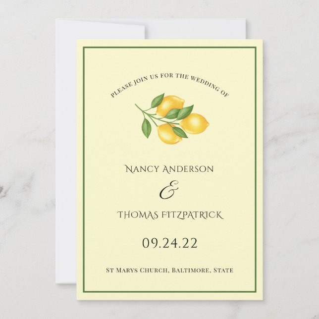 invitación de boda clásica lemon de verano (Anverso)