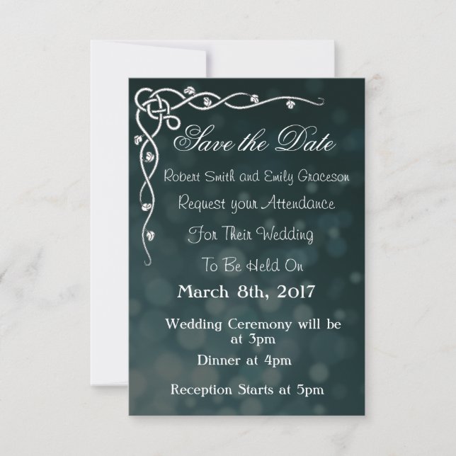 Invitación de boda clásica negra 'Guarde la fecha' (Anverso)