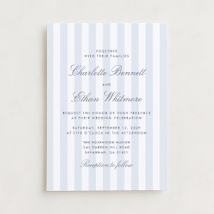 Invitación de boda clásica preppy con raya azul
