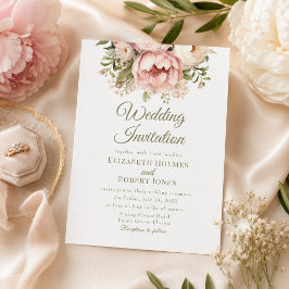 Invitación de Boda Clásica Rosa y Peonía Marfil