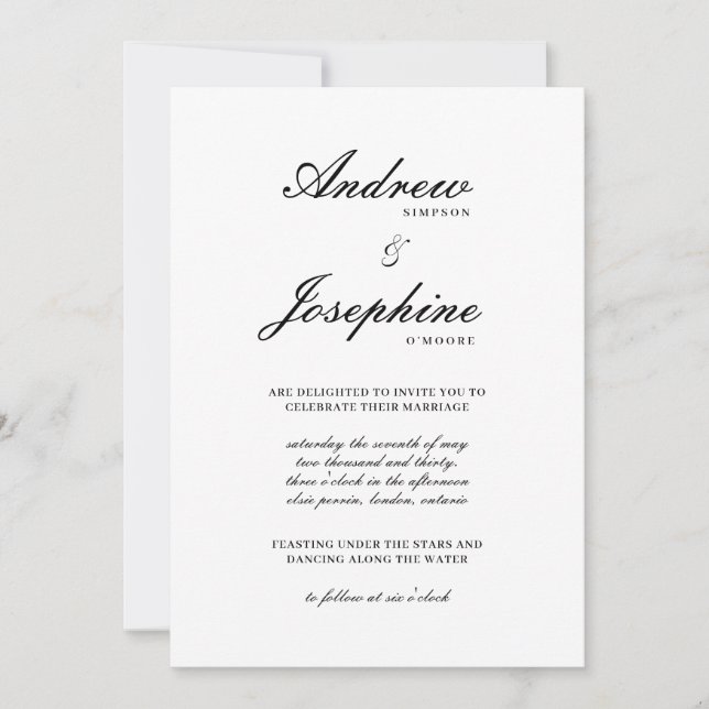 Invitación de boda clásica simple Josephine (Anverso)