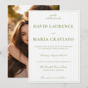 Invitación de boda clásica vintage verde y azul