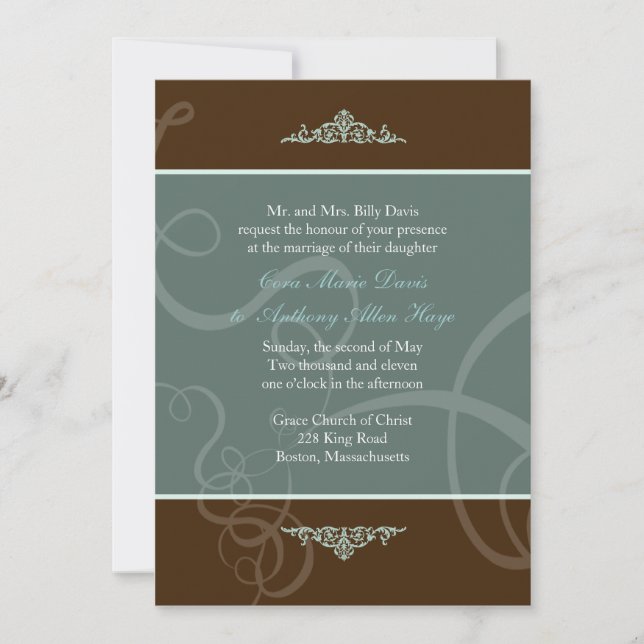 Invitación de boda Clásico de Chocolate Oscuro (Anverso)