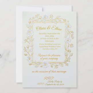Invitación de Boda - Clásico Dorado y Rama de Oliv