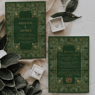 Invitación de Boda Código QR Marco Verde Vintage