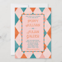 Invitación de boda colorida Harlequin moderna
