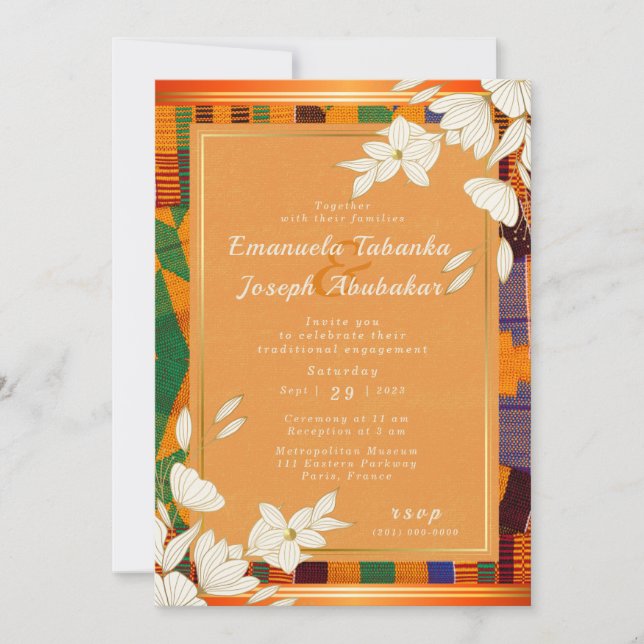 Invitación de Boda Colorida Kente Ankara (Anverso)