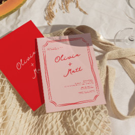 Invitación de boda colorida roja y rosa