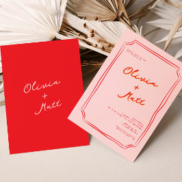 Invitación de boda colorida roja y rosa