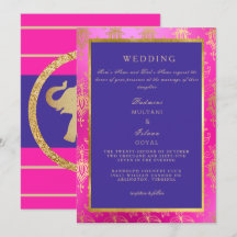 Invitación de boda colorida rosa real y azul