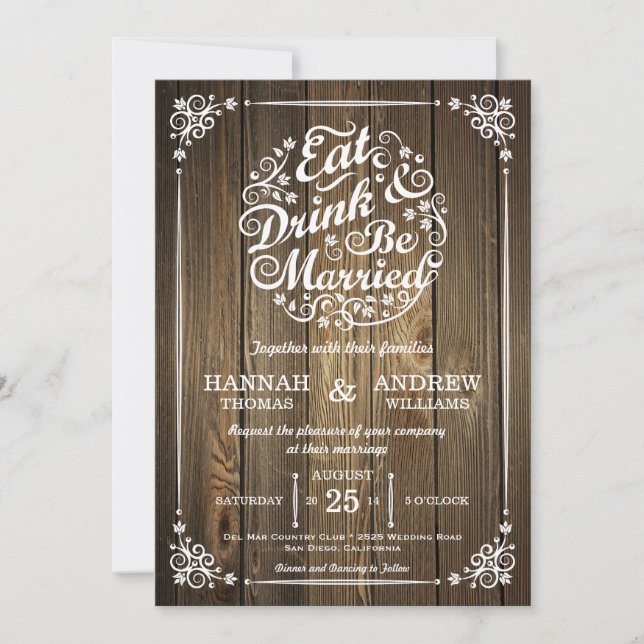 Invitación de boda Come Bebe y Cásate (Anverso)