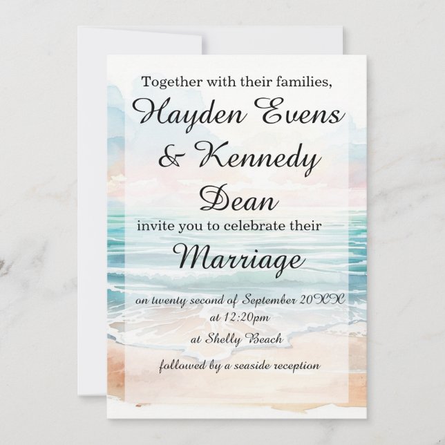 Invitación de Boda/Compromiso en la Playa | Coster (Anverso)