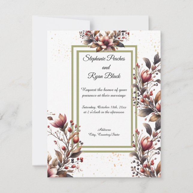 Invitación de boda con acento dorado de magnolia e (Anverso)