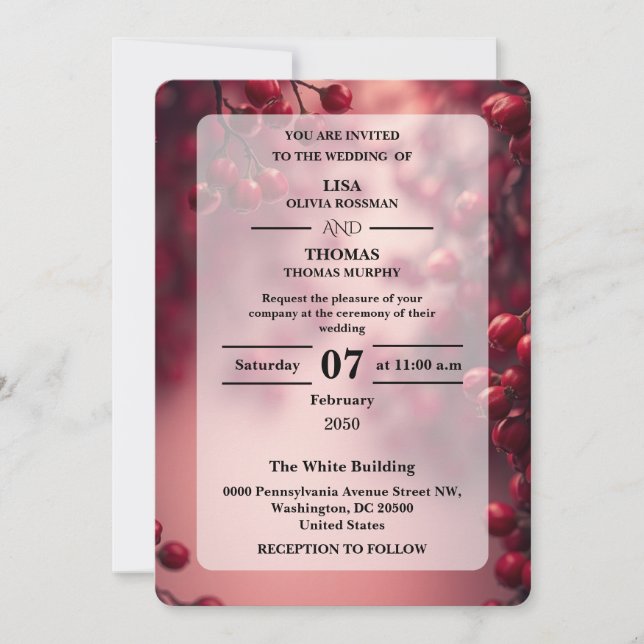 Invitación de Boda con Acento Negrita Rojo de Fram (Anverso)