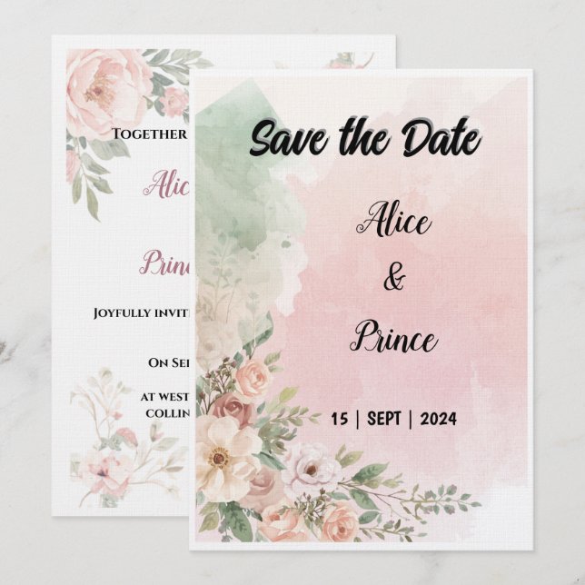 invitación de boda con acuarela (Anverso / Reverso)