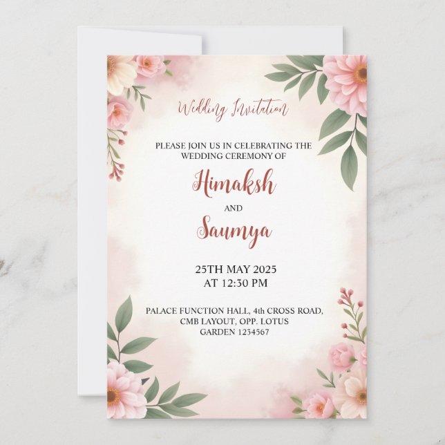Invitación de boda con acuarela (Anverso)