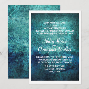 Invitación de boda con acuarela azul marino verde