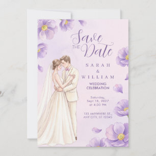 Invitación de boda con acuarela de amapola lavanda