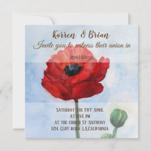 Invitación de boda con acuarela de amapola roja