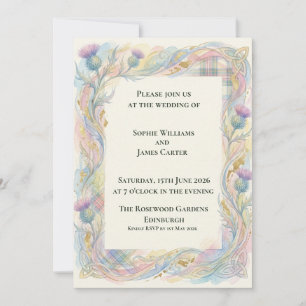 Invitación de boda con acuarela de cardo escocés