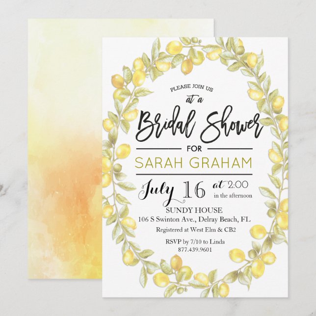 Invitación de boda con acuarela de corona de limón (Anverso / Reverso)