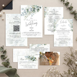 Invitación de boda con acuarela de eucalipto moder