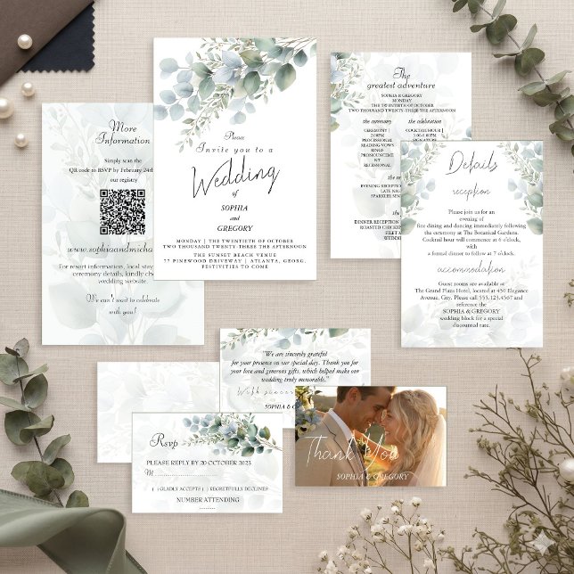 Invitación de boda con acuarela de eucalipto moder (Subido por el creador)