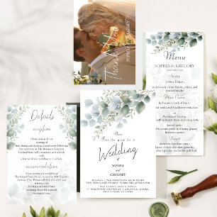 Invitación de boda con acuarela de eucalipto moder