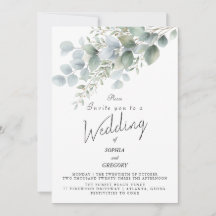 Invitación de boda con acuarela de eucalipto moder