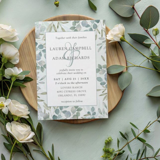 Invitación de boda con acuarela de eucalipto verde (Subido por el creador)