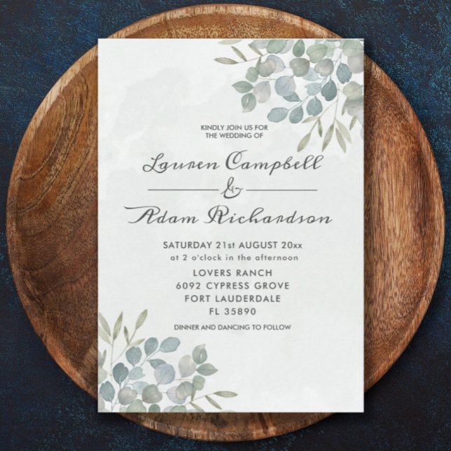 Invitación de boda con acuarela de eucalipto verde (Subido por el creador)
