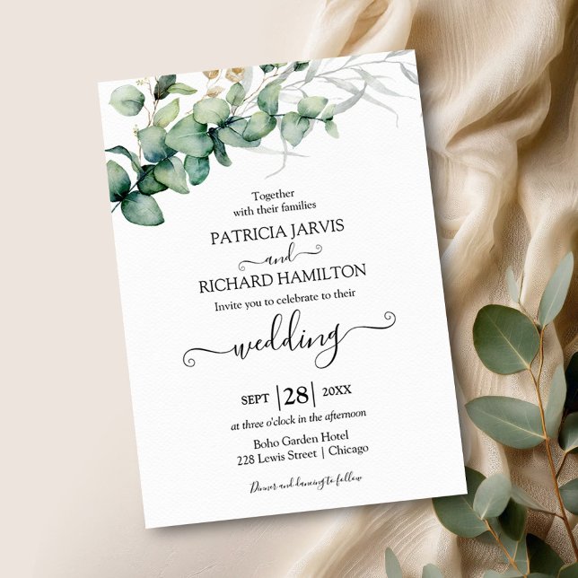Invitación de boda con acuarela de eucalipto y veg (Subido por el creador)