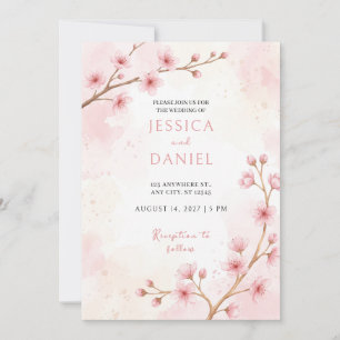 Invitación de boda con acuarela de flor de cerezo