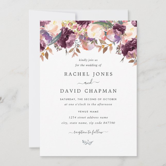 Invitación de Boda con Acuarela de Flor Silvestre  (Anverso)
