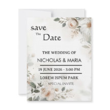 Invitación de boda con acuarela de flora blanca el