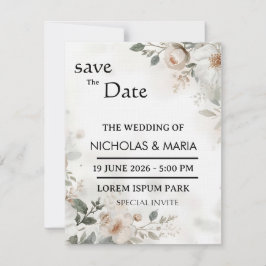 Invitación de boda con acuarela de flora blanca el
