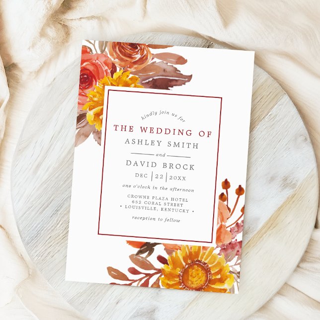 Invitación de Boda con Acuarela de Floral Otoñal R (Subido por el creador)