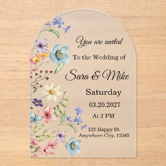 Invitación de Boda con Acuarela de Flores Silvestr