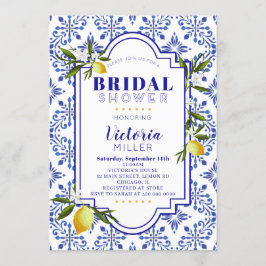 Invitación de boda con acuarela de limón y azul ma