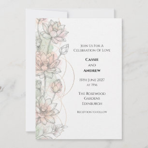 Invitación de boda con acuarela de loto rosado